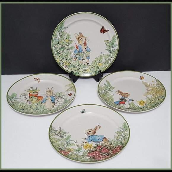 NEW RARE Pottery Barn Set of 4 Beatrix Potter Peter Rabbit Salad Plates NIB - Picture 1 of 10